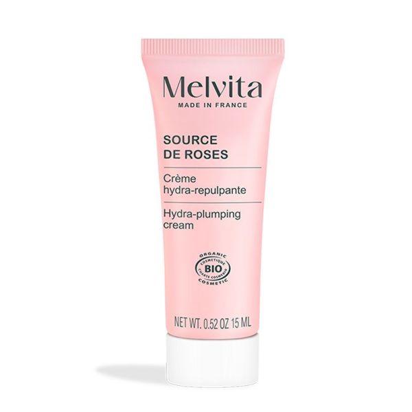 Melvita Crème Hydratante Repulpante Source de Roses - Hydrate et Repulpe la Peau - Format Voyage 15ml