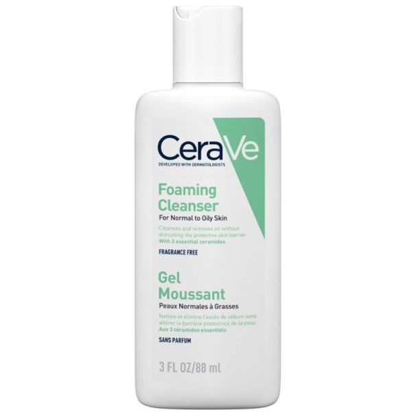 CeraVe Gel Moussant 88 ml - Nettoyant visage et corps pour peaux normales à grasses