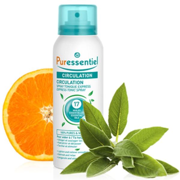 Puressentiel Circulation Spray Tonique Express aux 17 Huiles Essentielles 100 ml – Action anti-fatigue immédiate