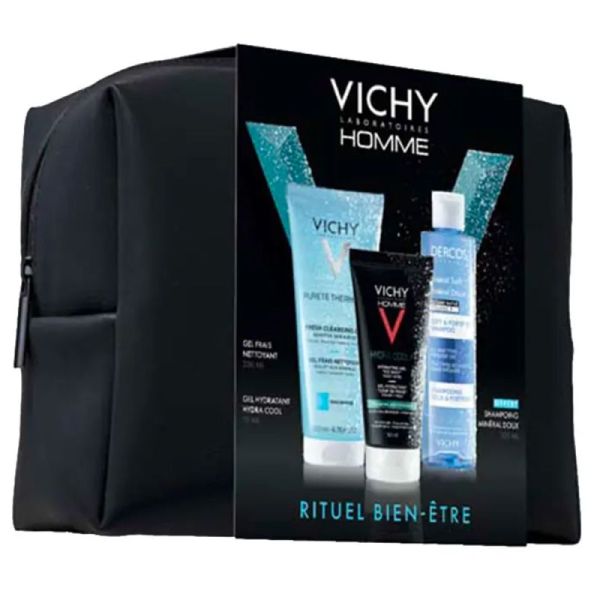 Vichy Homme Trousse Rituel Bien Être - Gel Frais Nettoyant + Gel Hydratant + Shampooing Minéral OFFERT