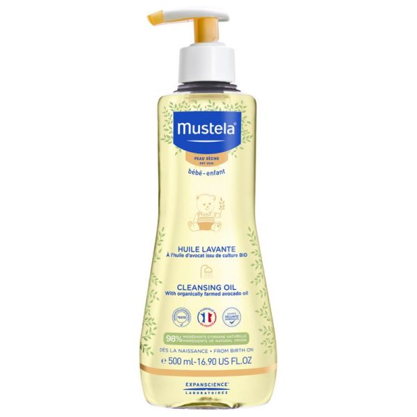 Mustela Bébé-Enfant Huile Lavante Peau Sèche - 500 ml - Nettoie, nourrit et protège