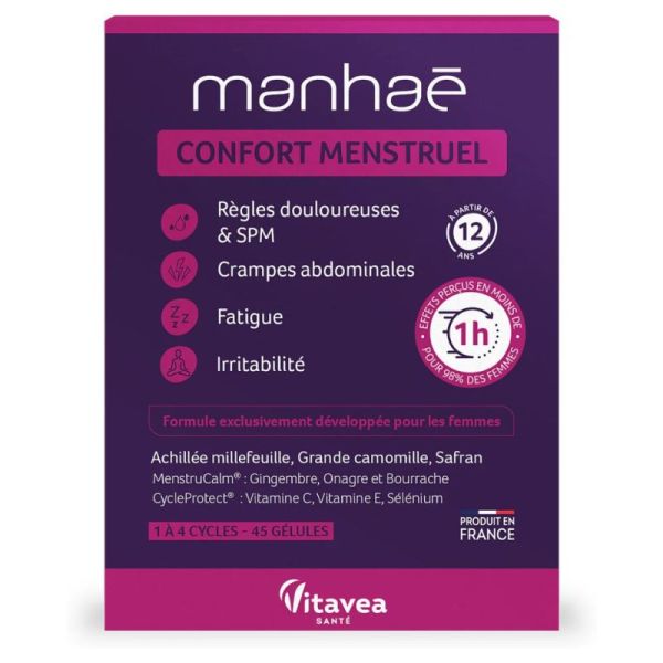 Vitavea Manhaé Confort Menstruel Règles Douloureuses & SPM - 45 Gélules