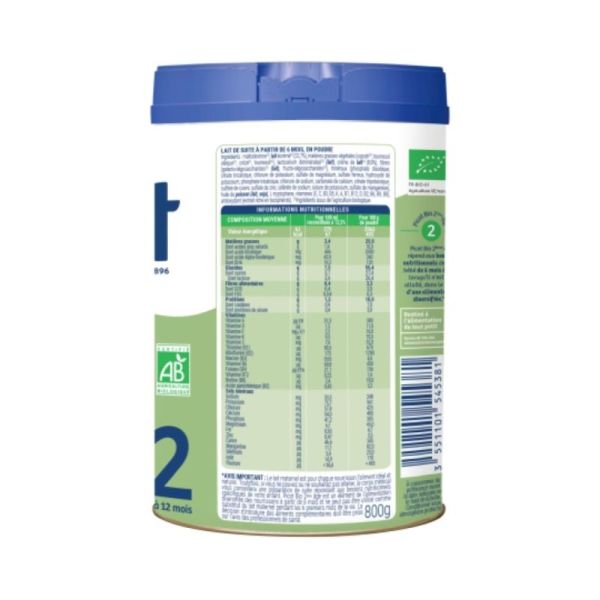 Picot Bio 2ème âge (6-12 mois) 800 g - Lait de suite biologique sans huile de palme
