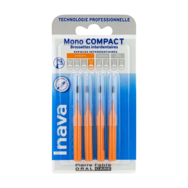 Inava MonoCompact Brossettes Interdentaires 1.2mm Espaces Étroits Orange - 4 Unités