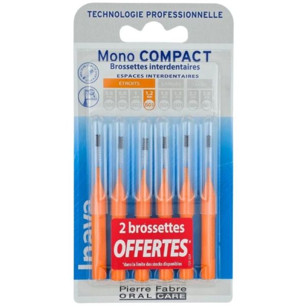 Inava Mono Compact Brossettes Interdentaires ISO 3 1,2 mm - Elimination de la plaque dentaire