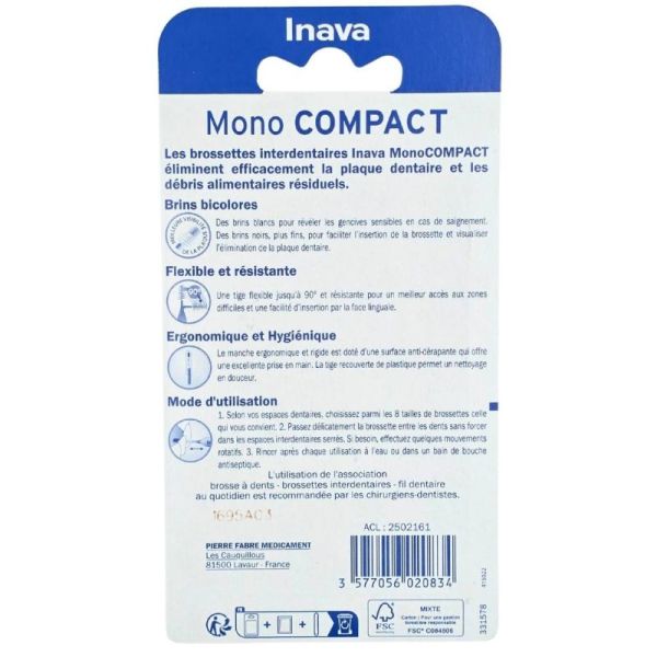 Inava Mono Compact Brossettes Interdentaires ISO 3 1,2 mm - Elimination de la plaque dentaire
