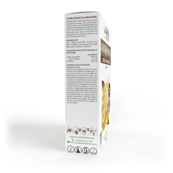 Arkopharma Arkoroyal Gelée Royale BIO - 1500 mg 20 ampoules - Fatigue passagère