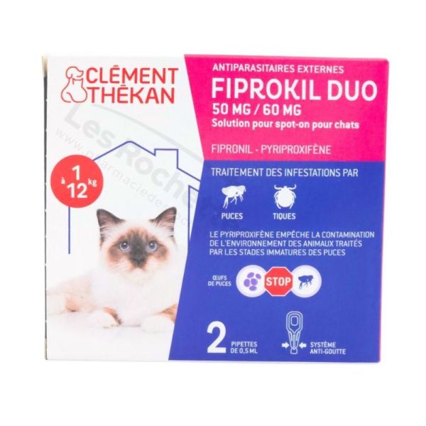Clément Thékan Fiprokil Duo Antiparasitaire Chat - 2 pipettes
