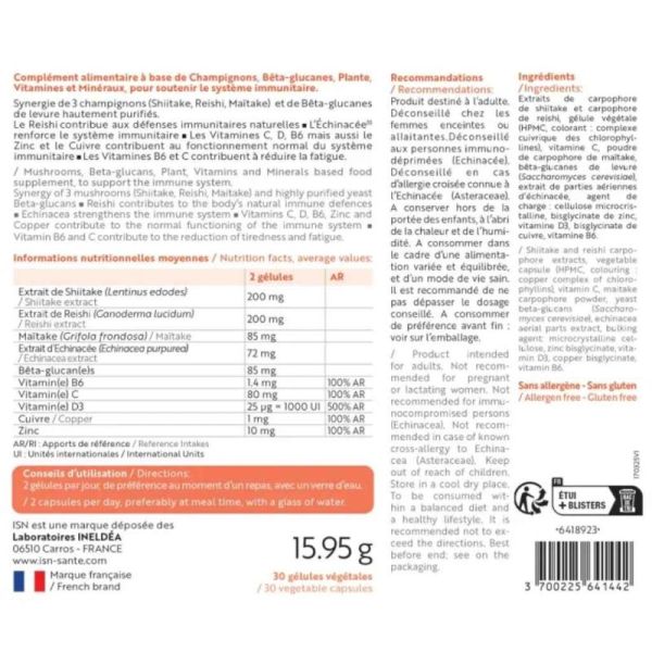 Ineldea Immuno Boost 30 Gélules - Renforce le système immunitaire et réduit la fatigue