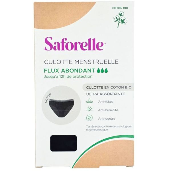 Saforelle Culotte Menstruelle Flux Abondant Coton Bio Taille 34/36 - Protection anti-fuites jusqu'à 12h
