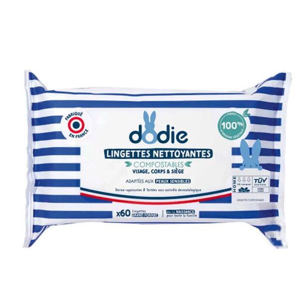 Dodie Lingettes Nettoyantes Dermo-apaisantes - Visage, Corps et Siège - x60 lingettes