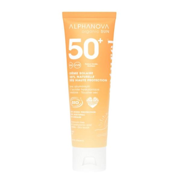 Alphanova Organic Sun Crème Solaire Minérale SPF50+ Bio Visage Invisible & Toucher Sec - 50g