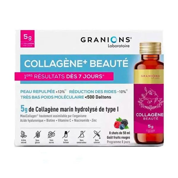 Granions Collagène+ Beauté - Réduit les rides et Augmente l'Hydratation de la Peau - 8 shots de 50ml