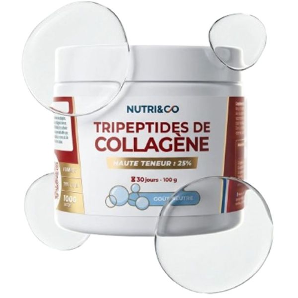 Nutri&Co Tripeptides de Collagène 100g Saveur : Neutre – Haute absorption et Fermeté