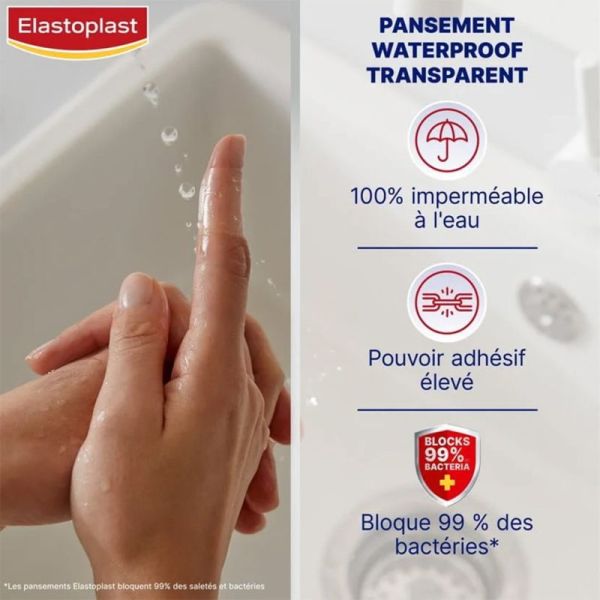 Elastoplast Pansements Waterproof - 40 pansements - Protège les petites plaies, même sous l’eau