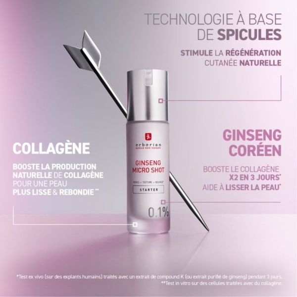 Erborian Ginseng Micro Shot Serum Starter 0.1% - Sérum booster lissant, anti-âge et fermeté