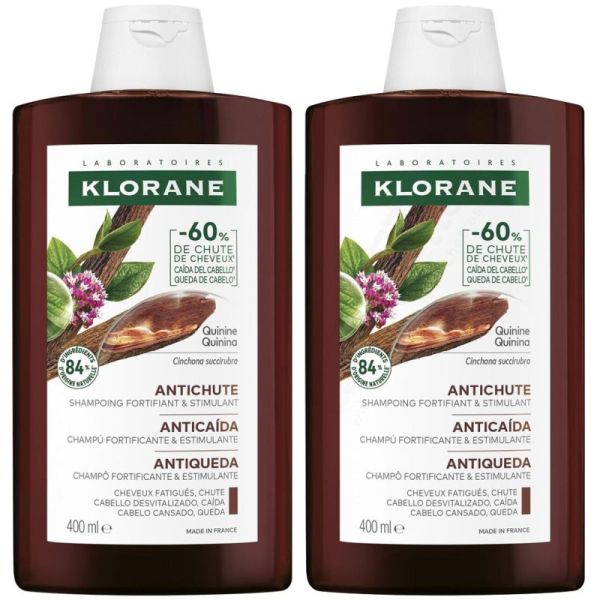 Klorane Shampoing à la Quinine Edelweiss Bio 2x400ml - Anti-chute et stimulant