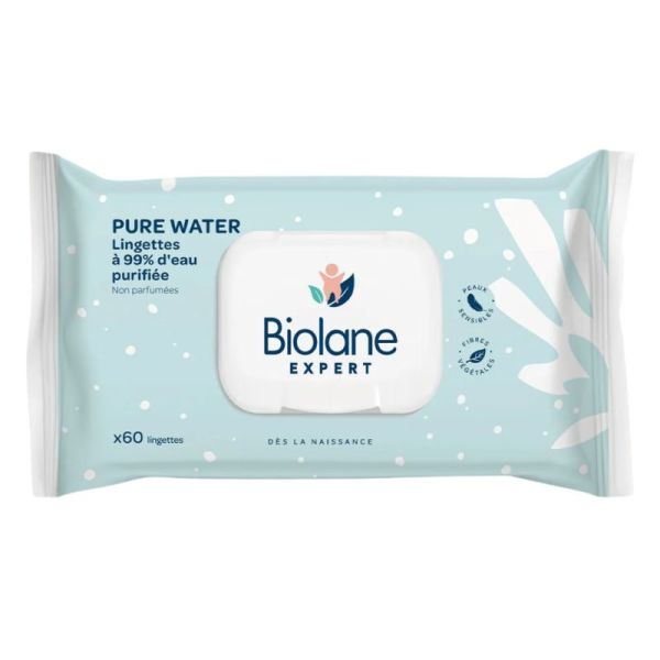 Biolane Expert Pure Water Lingettes Nettoyantes Bébé - 3 × 60 Lingettes