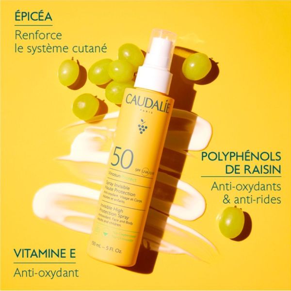 Caudalie Vinosun Protect Spray Invisible Haute Protection SPF50 - 150 ml - Fini invisible non collant