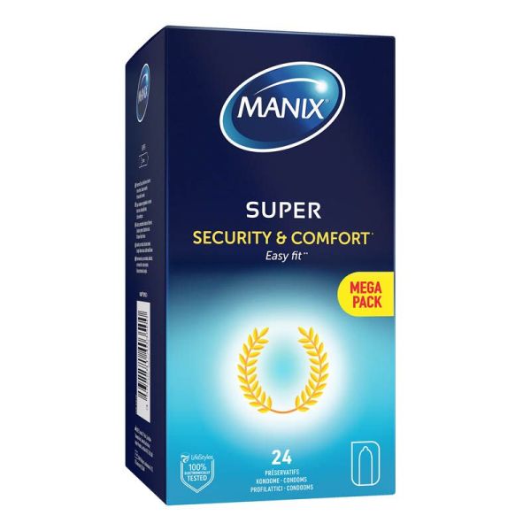 Manix Super - Préservatifs Fins - Facile à Dérouler - Boîte de 24