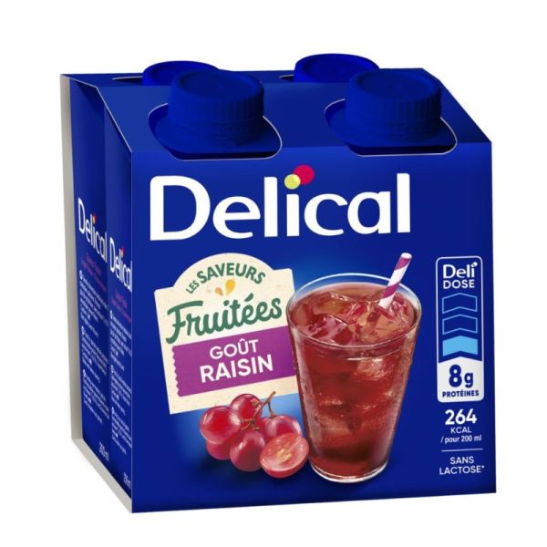 Delical Les Saveurs Fruitées Boisson Nutritionnelle Prête à Boire Sans Lactose Raisin - 4 x 200ml