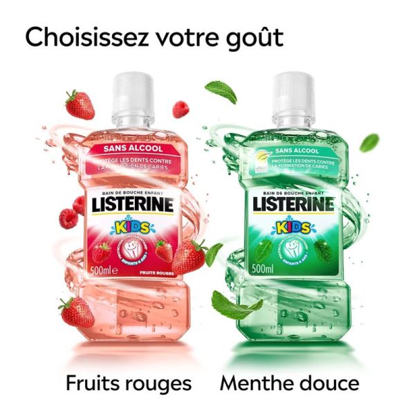 Listerine Bain de Bouche Enfant Menthe Douce Sans Alcool 500ml – Protection anti-caries