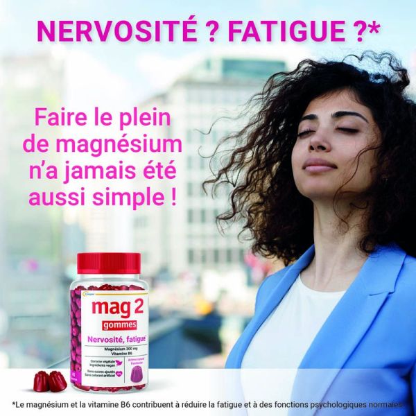 Mag2 Gommes Framboise - 45 gommes - Réduit nervosité et fatigue