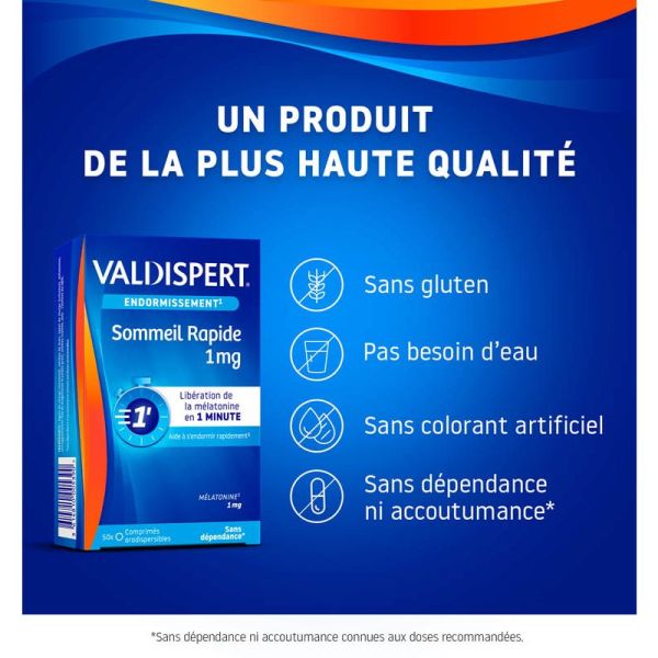 Valdispert Melatonine 1mg Sommeil Rapide - 50 Comprimés - Endormissement facilité, action rapide