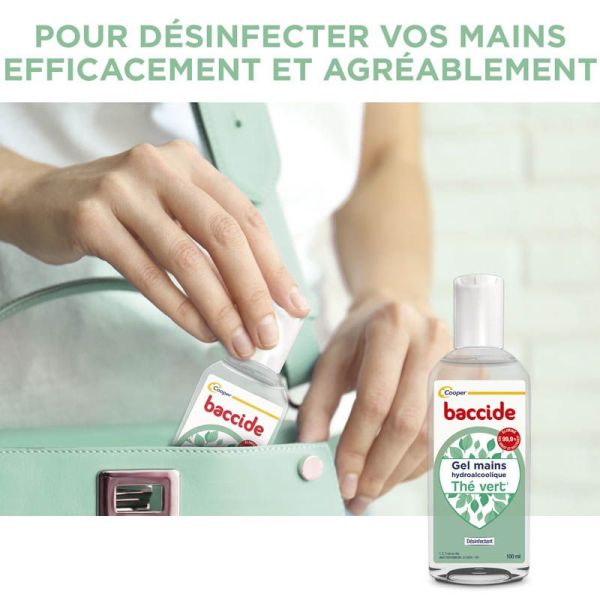 Baccide Gel Hydroalcoolique Mains Thé Vert - 100ml - Désinfection rapide, parfum frais