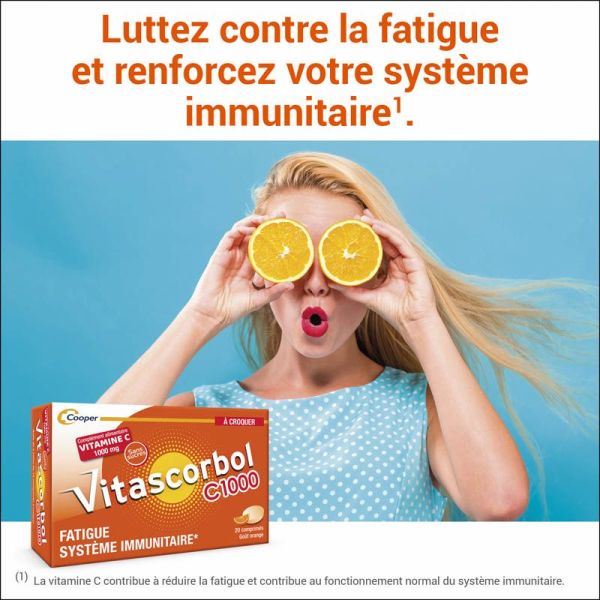 Vitascorbol Vitamine C 1000mg - 2 x 20 Comprimés à Croquer - Vitalité et Défenses Naturelles à Croquer