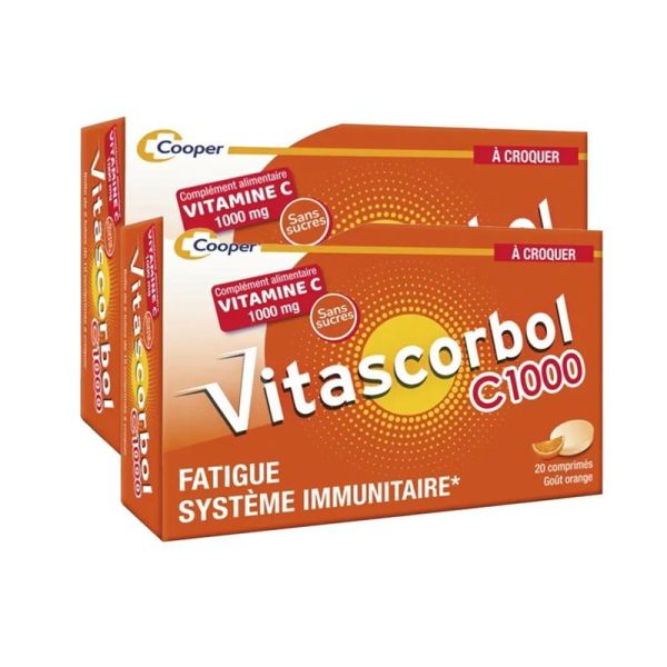 Vitascorbol Vitamine C 1000mg - 2 x 20 Comprimés à Croquer