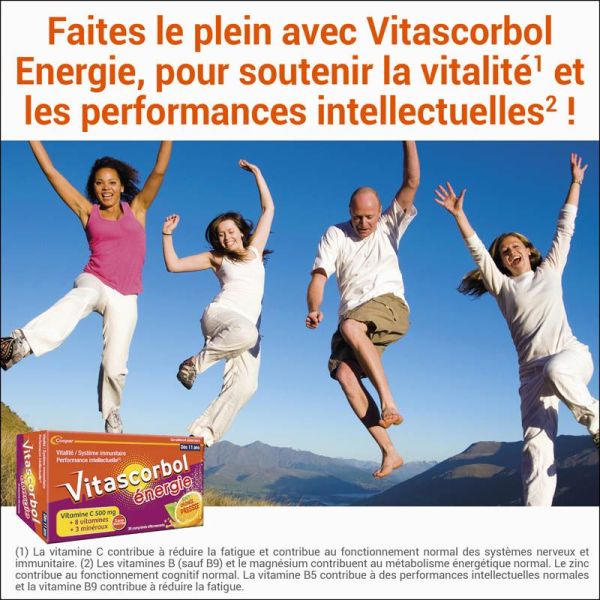 Vitascorbol Énergie - 30 comprimés effervescents - Goût Orange Pressé - Vitalité et Immunité