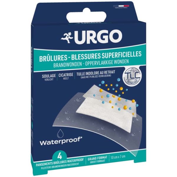 URGO Pansements Brûlures & Blessures Superficielles - 10 × 7 cm - 4 unités