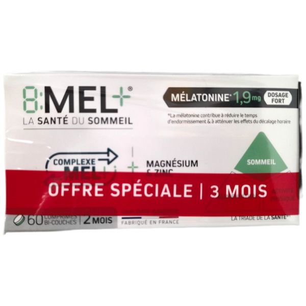 8:MEL+ Mélatonine 1,9mg - Offre spéciale 30 + 60 comprimés - 3 mois