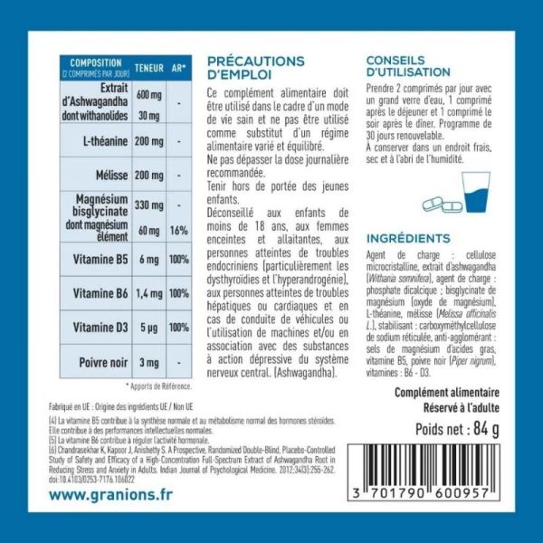Granions Complexe Cortisol Balance 60 comprimés - Réponse globale au stress chronique
