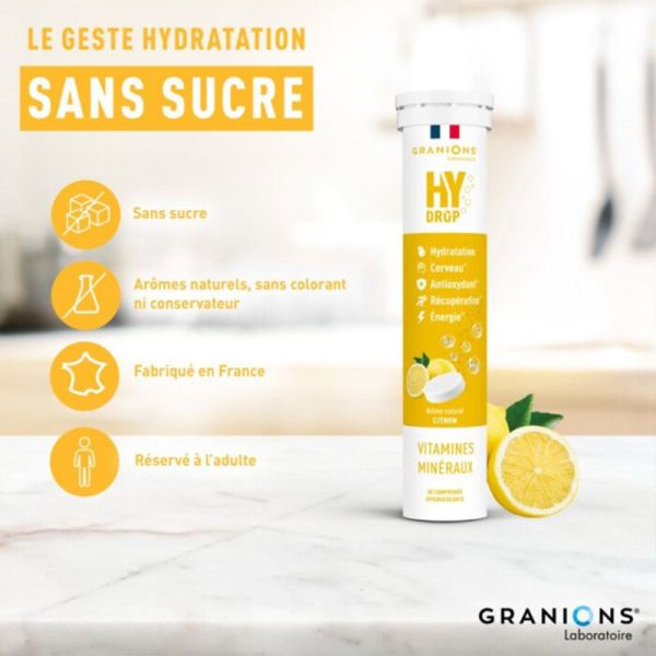 Granions Hydrop Électrolytes Citron 20 Comprimés Effervescents – Hydratation et énergie