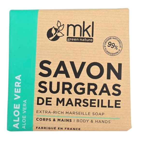 MKL Green Nature Savon Surgras de Marseille Aloe Vera 100 g - Adoucissement et nettoyage quotidien du corps et des mains