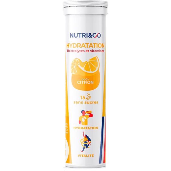 Nutri&Co Hydratation - 15 pastilles effervescentes - Saveur : Citron - Pastilles riches en électrolytes et vitamines