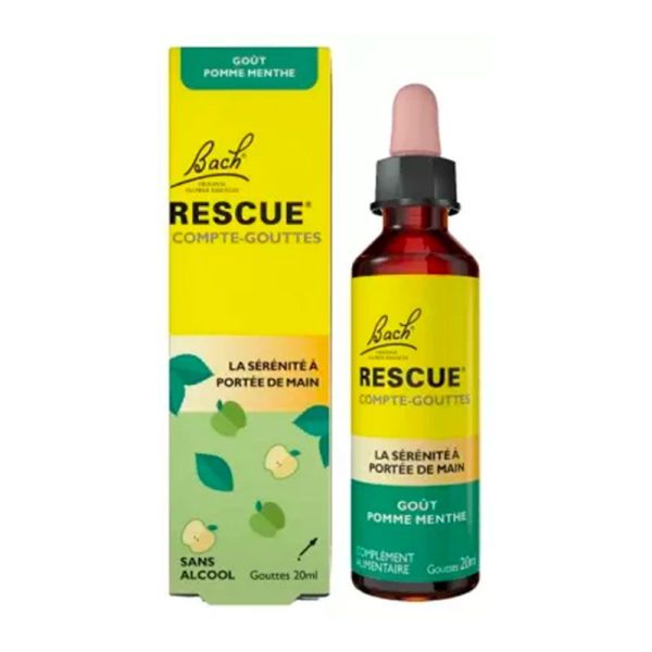 Rescue Bach Compte-Gouttes - Goût Pomme Menthe - Apporte Calme & Sérénité - 20 ml