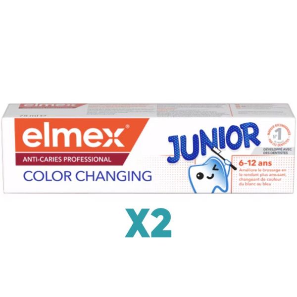 Elmex Dentifrice Anti-Caries Professional Junior Color Changing 2x75ml – Protection anti-caries ludique