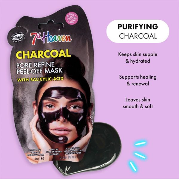 7th Heaven Masque Peel-off au Charbon et Acide Salicylique 1 Masque – Affine les pores et purifie la peau