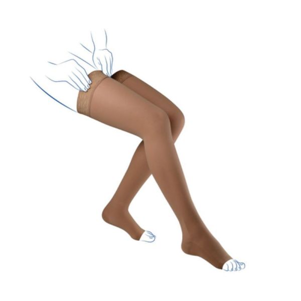 Thuasne Venoflex Secret Classe 2 Bas de Contention Femme Pieds Ouverts Beige Bronzant - Long - Taille 3