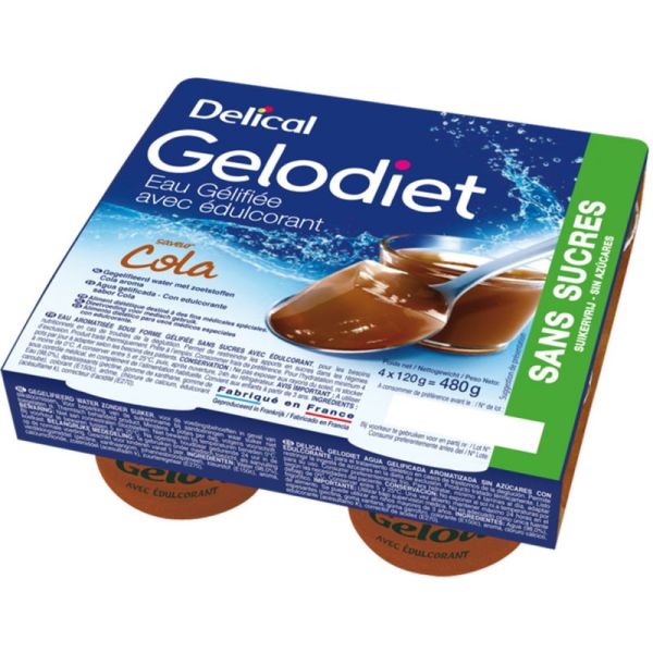 Delical Gelodiet Eau Gélifiée Édulcorée Cola 4x120g – Hydratation et déglutition