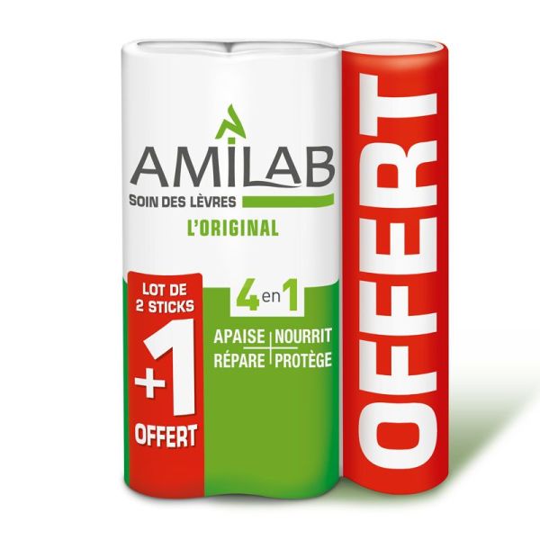 Amilab Soin des Lèvres Lot de 3 Sticks dont 1 Offert