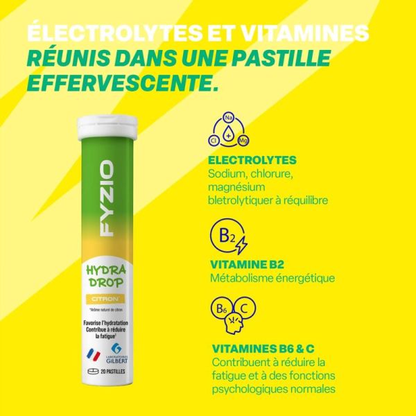 Gilbert Fyzio Hydra Drop Citron 20 pastilles – Hydratation et équilibre électrolytique