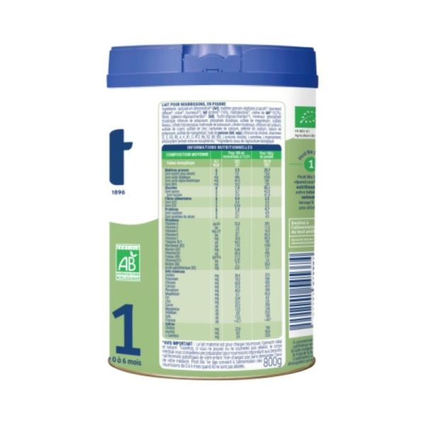 Picot Bio 1er âge 0-6 mois 800 g - Formule biologique sans huile de palme pour nourrissons