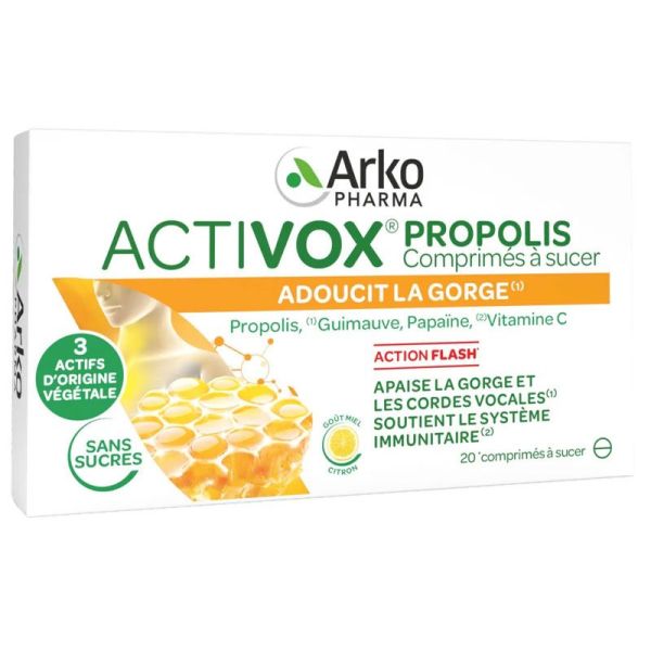 Activox Propolis 20 Comprimés à Sucer - Action flash, apaise la gorge et les cordes vocales, soutient le système immunitaire