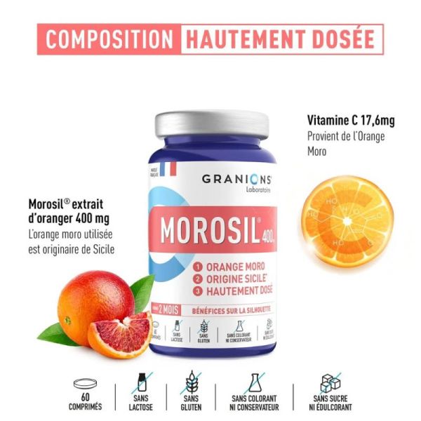 Granions Morosil 400 Mg 60 Comprimés - Réduction des graisses, perte de poids, bénéfices sur la silhouette