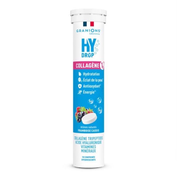 Granions Hydrop Collagène Framboise Cassis 18 Comprimés Effervescents – Hydratation et fermeté