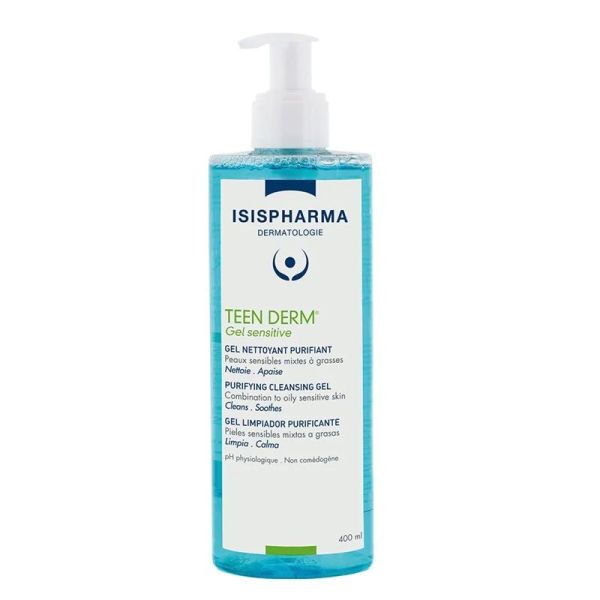 Isispharma Teen Derm Gel Sensitive Gel Nettoyant Purifiant Peaux Sensibles Mixtes à Grasses - 400ml